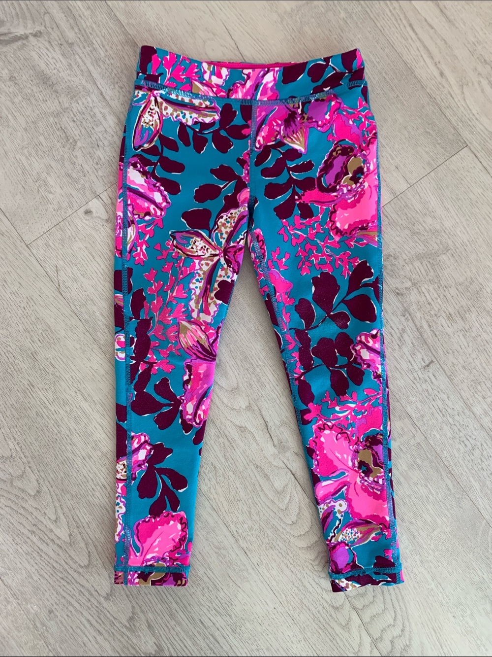 Lilly Pulitzer Girls' Floral Active Leggings - Teal & Pink